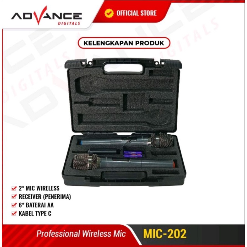 Advance MIC-202 Profesional 2 Mic Wireless Microphone Karoke Mic Duet