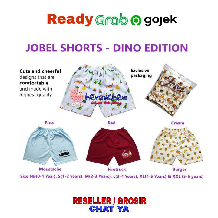 PROMO MURAH ISI 4 Pcs JOBEL SHORTS - CELANA PENDEK KAZEL DINO / HIPPO / STRAWBERRY / BALLOON EDITION 0-6 Tahun