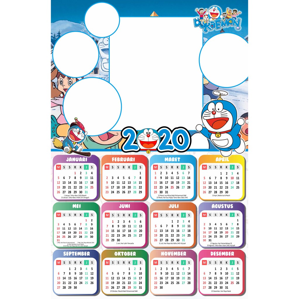 Kalender Dinding 1 Tahunan 2020 Motif Karakter Doraemon Ukuran