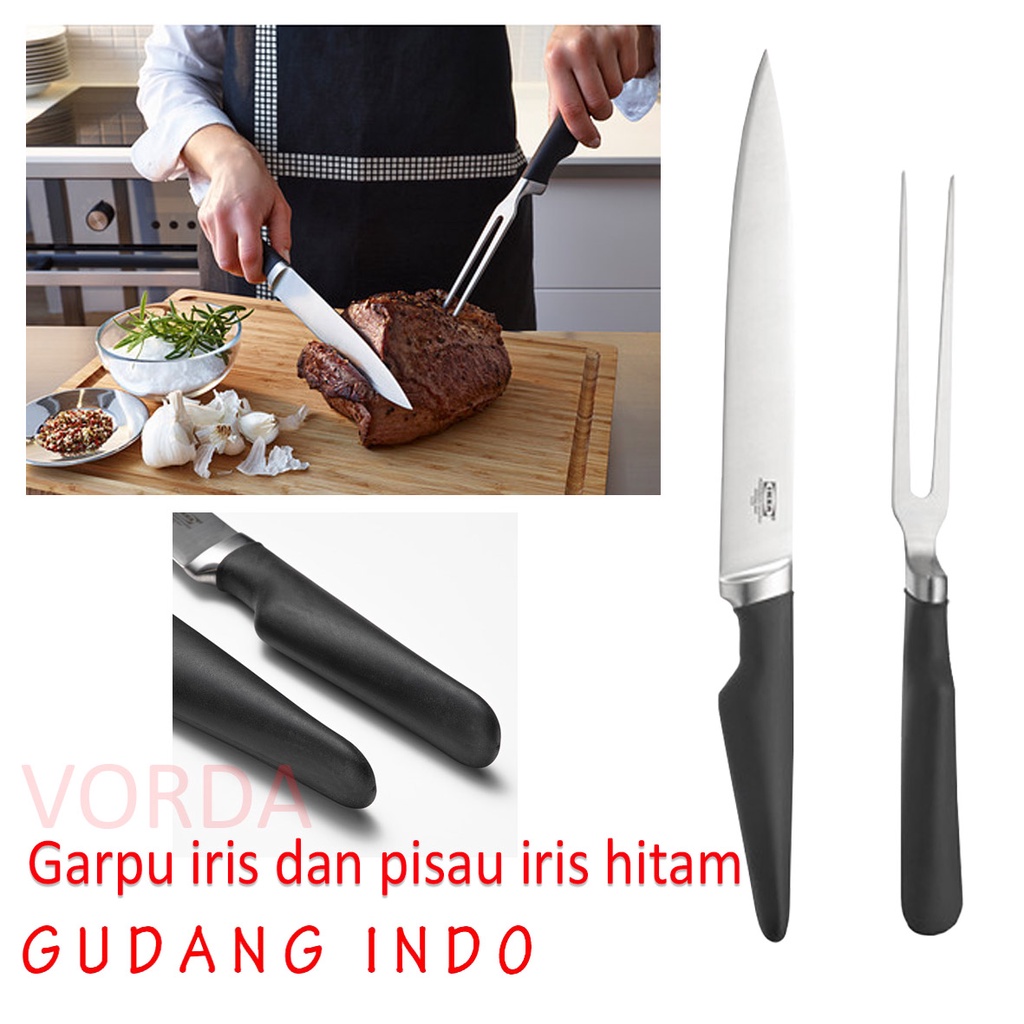 Garpu iris dan pisau iris hitam / pisau dan garpu potong daging / pisau dgn garpu