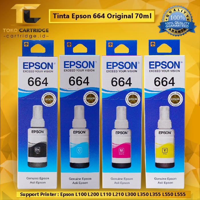 Tinta Printer Epson 664 Original 1 SET WARNA T6641 T6642 T6643 T6644 Black Cyan Magenta Yellow