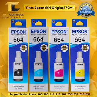 Tinta Epson 664 Original Printer L121 L100 L110 L120 L200 L210 L220 L300 L310 L350 L355 Refill Botol Refil Black Color Ink Ori 100% Resmi Hitam Warna T664 T6641 T6642 T6443