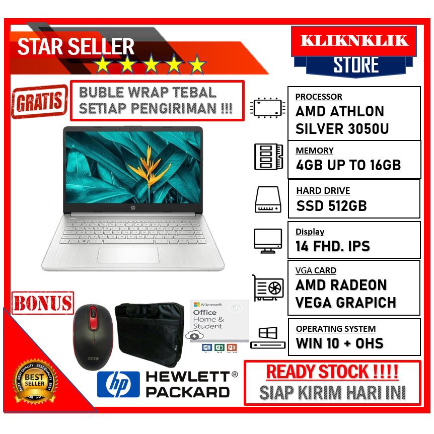 HP 14S DK1507AU ATHLON SILVER 3050U SILVER PLUS OHS