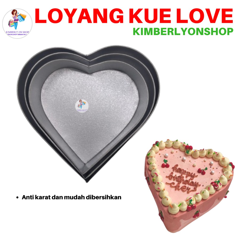 Kimberlyonshop Loyang Cetakan Kue Love Hati 1 Set 3pcs Bahan Alumunium