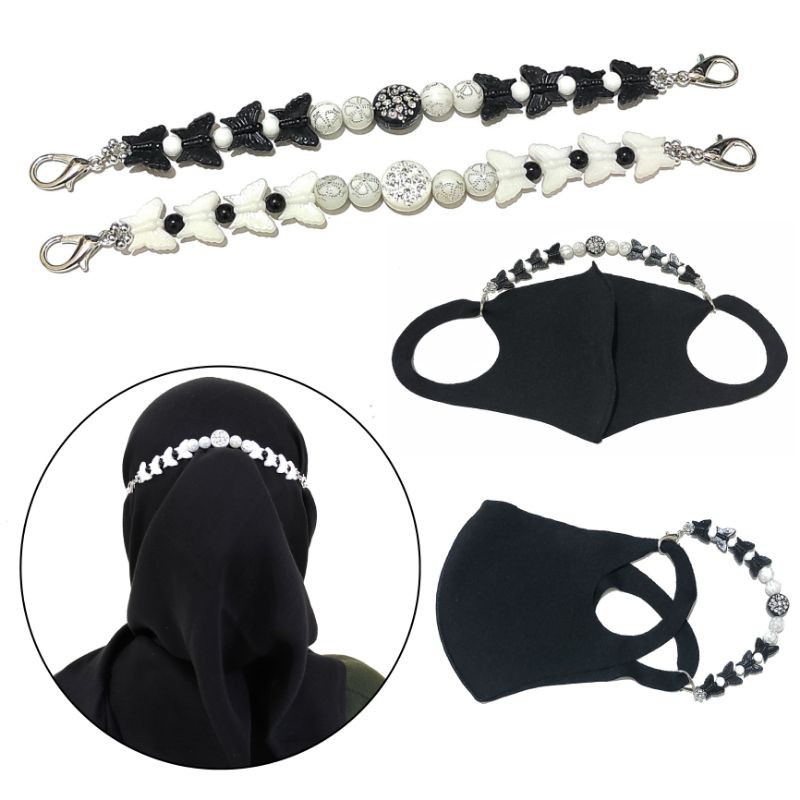 Konektor Masker Hijab Mask Connector Extender Monochrome Butterfly Blink Kupu Series Strap Jilbab