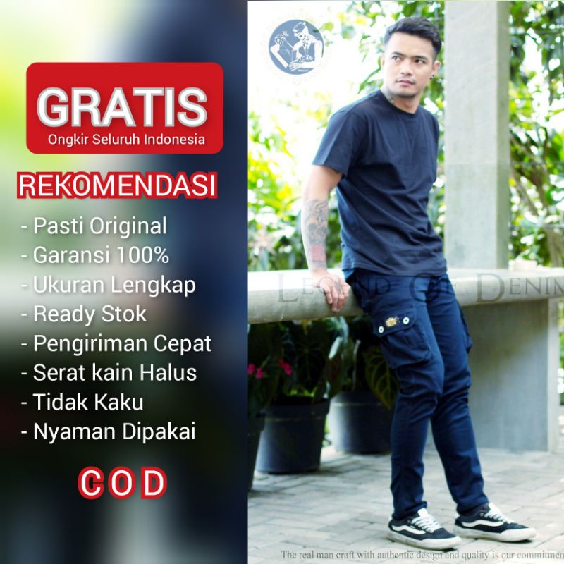 Legend Of Denim Dayrie Original celana cargo panjang pria celana cargo warna navy LOD seri DD002