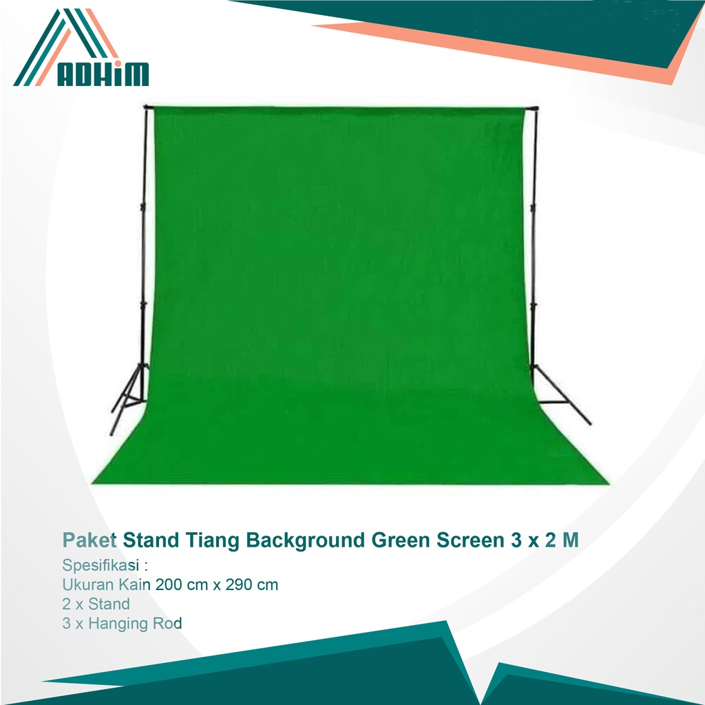 Paket Stand Tiang Background Green Screen 3 x 2 Meter