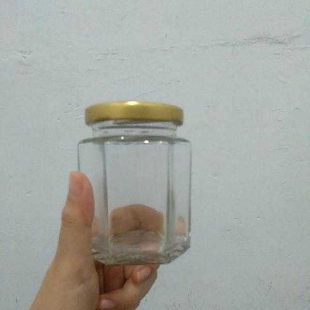 Jar Toples Jar Kaca Hexagonal Gold 190 Ml Wadah Kue Dessert