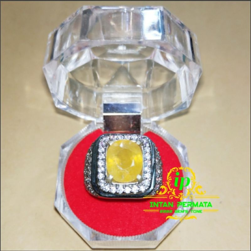 cincin batu natural yellow safire mewah berkelas full zircon