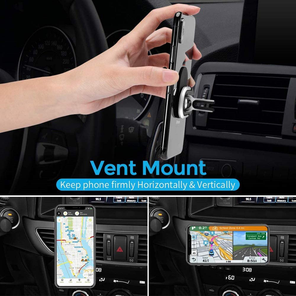 Phone Ring Holder, 2 in 1 Air Vent Car Phone Mount 360° Rotation Metal Finger Ring Grip Stand Cell Phone Holder for Car