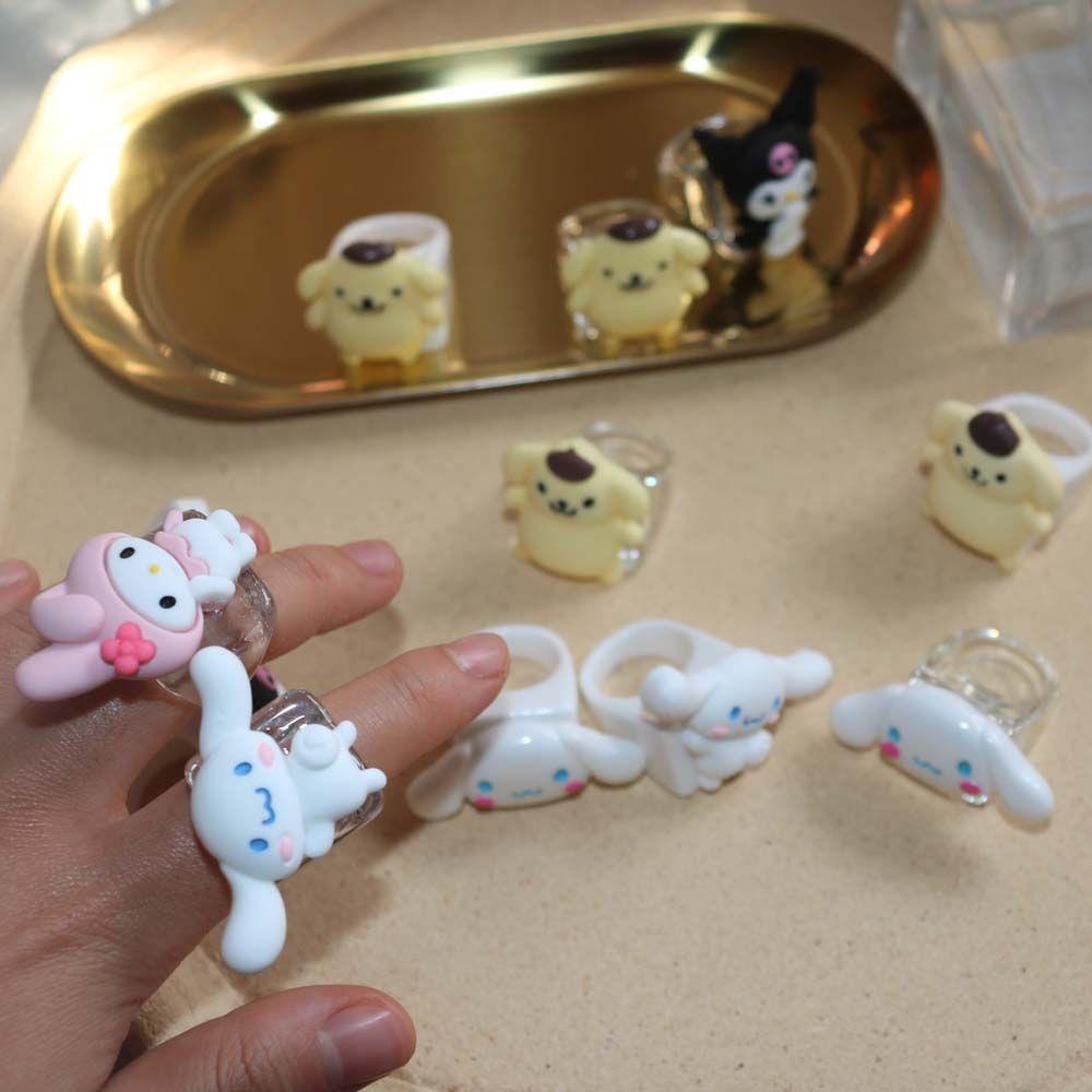 Mxbeauty Cincin Jari Desain Kartun My Melody Pudding Dog Kuromi Kelinci Bahan Resin Transparan Gaya Korea Untuk Wanita