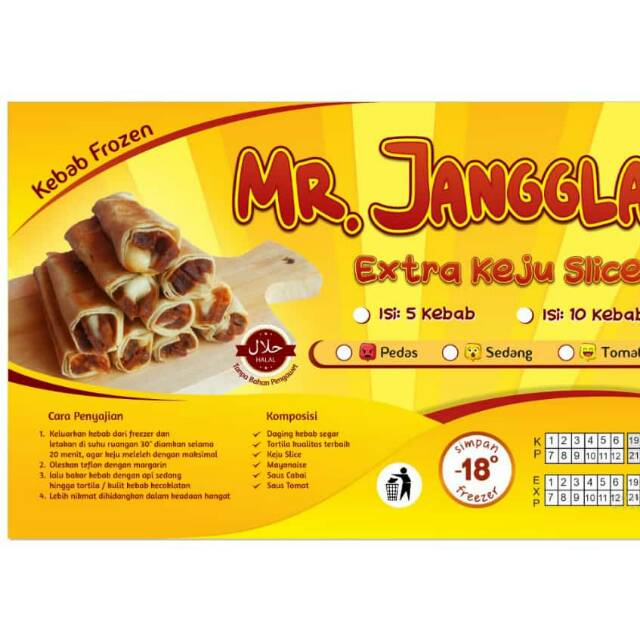 

Mr. Janggla kebab frozen. Extra keju slice isi 5 or