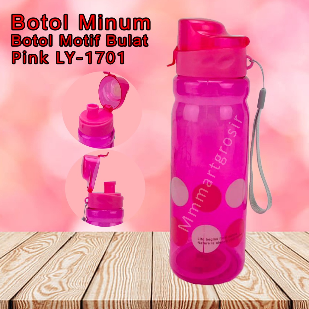 Botol Minum/ Botol minum plastik / Motif Bulat Warna Pink LY-1701 / 600 ml