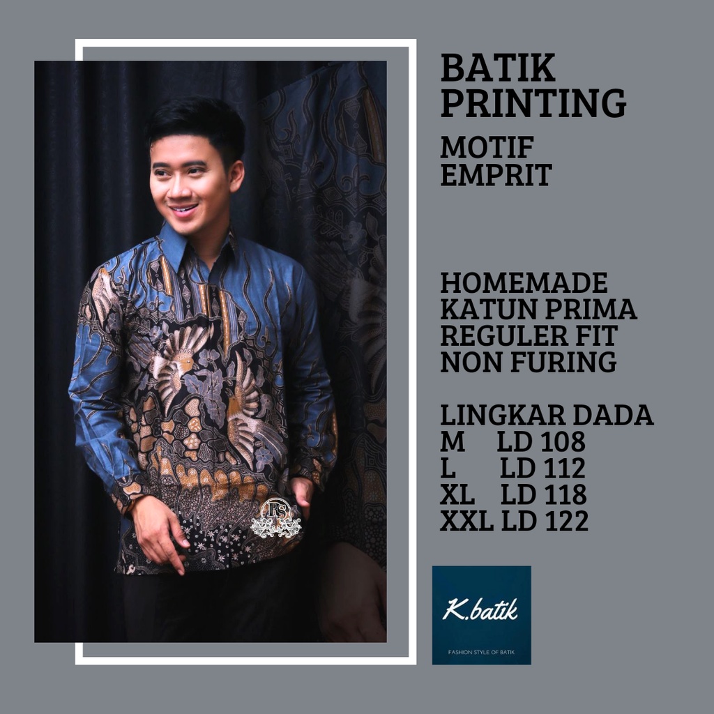 KEMEJA BATIK PRIA LENGAN PANJANG MOTIF EMPRIT BIRU BATIK MODERN BATIK SERAGAMAN KANTORAN BATIK PEKALONGAN BATIK KATUN