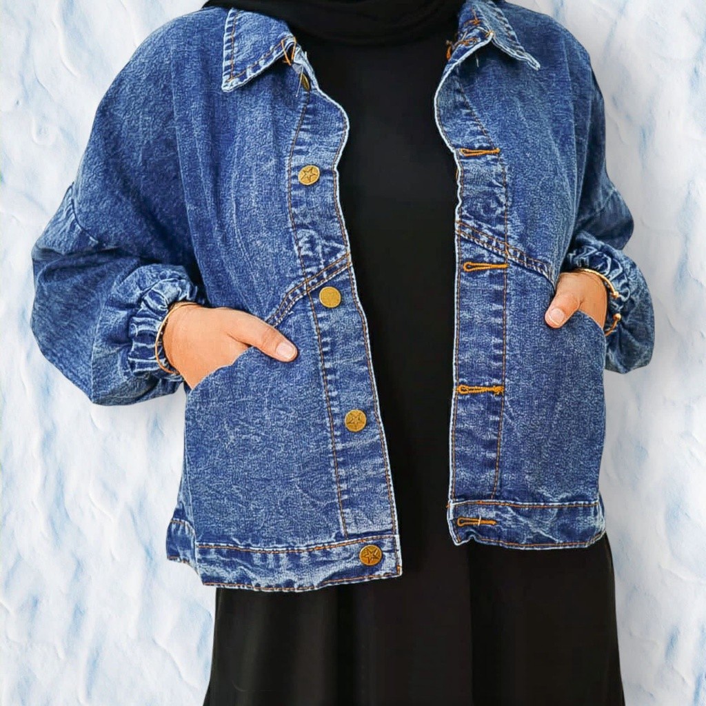 JKFashion - ZFS Jaket Jeans Polos / Vintage Oversize Jacket / Jaket Oversize / Jaket Tangan karet / Jaket Kantong Depan / Jaket Denim / Jaket Jeans Kekinian / Jaket Denim Terbaru / Atasan Wanita Muslimah / Atasan Wanita Hijab / Atasan Wanita Terbaru-1