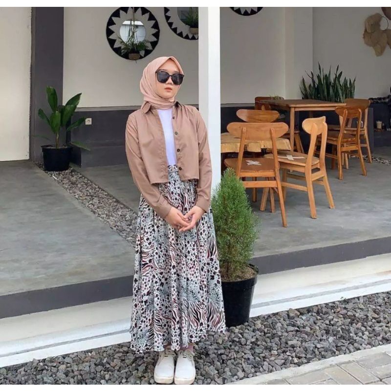 KEMEJA WANITA CROP TOP LENGAN PANJANG # TOYOBO #-Moca