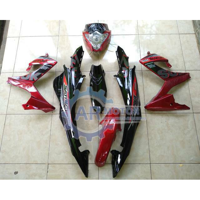 FULL BODY HALUS SATRIA FU FACELIFT / FU FL 2013 - 2015 MERAH HITAM PLUS STRIPING
