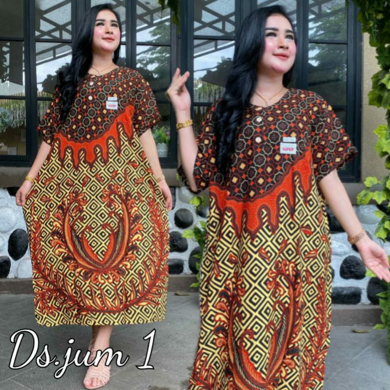 Daster jumbo lengan pendek daster sogan besar Ld 130 muat sampai bb 86 kg daster bu tejo sultan batik pekalongan alfarizqy grosir daster viral terbaru rayon premium busui kancing depan