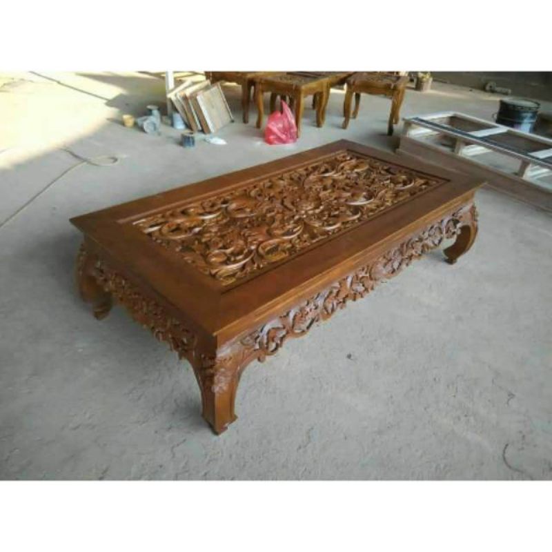 Meja ketapang kayu jati / meja tamu ukir Jepara kayu jati / meja belajar ukir Jepara kayu jati