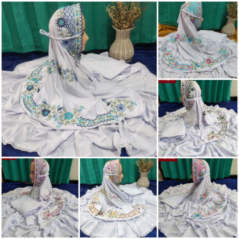 (Promo) Mukena Dewasa Potongan Polino Silk Bordir Kudusan Setelan Rok Mukenah Murah Putih Katun semi