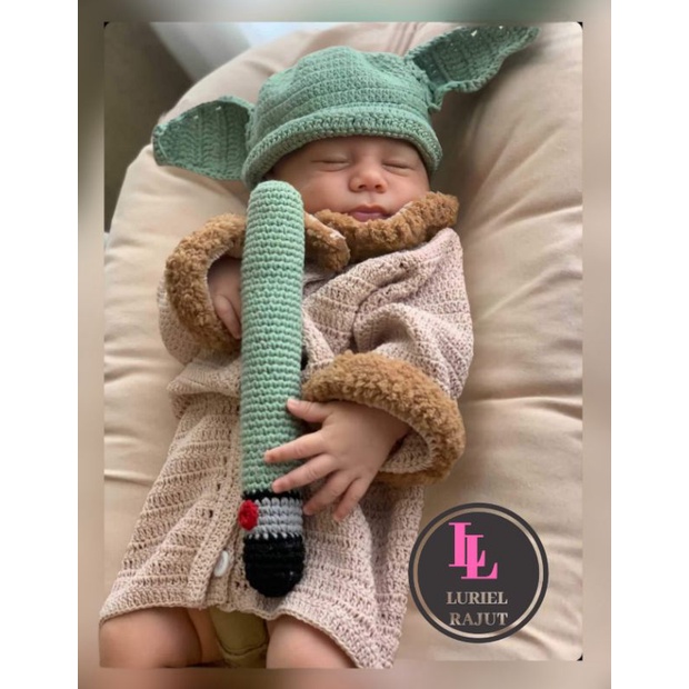 ( ORIGINAL )KOSTUM BAJU BAYI STAR WARS YODA SET /BAJU RAJUT BAYI /PROPERTI FOTOGRAFI(0-12 bulan)