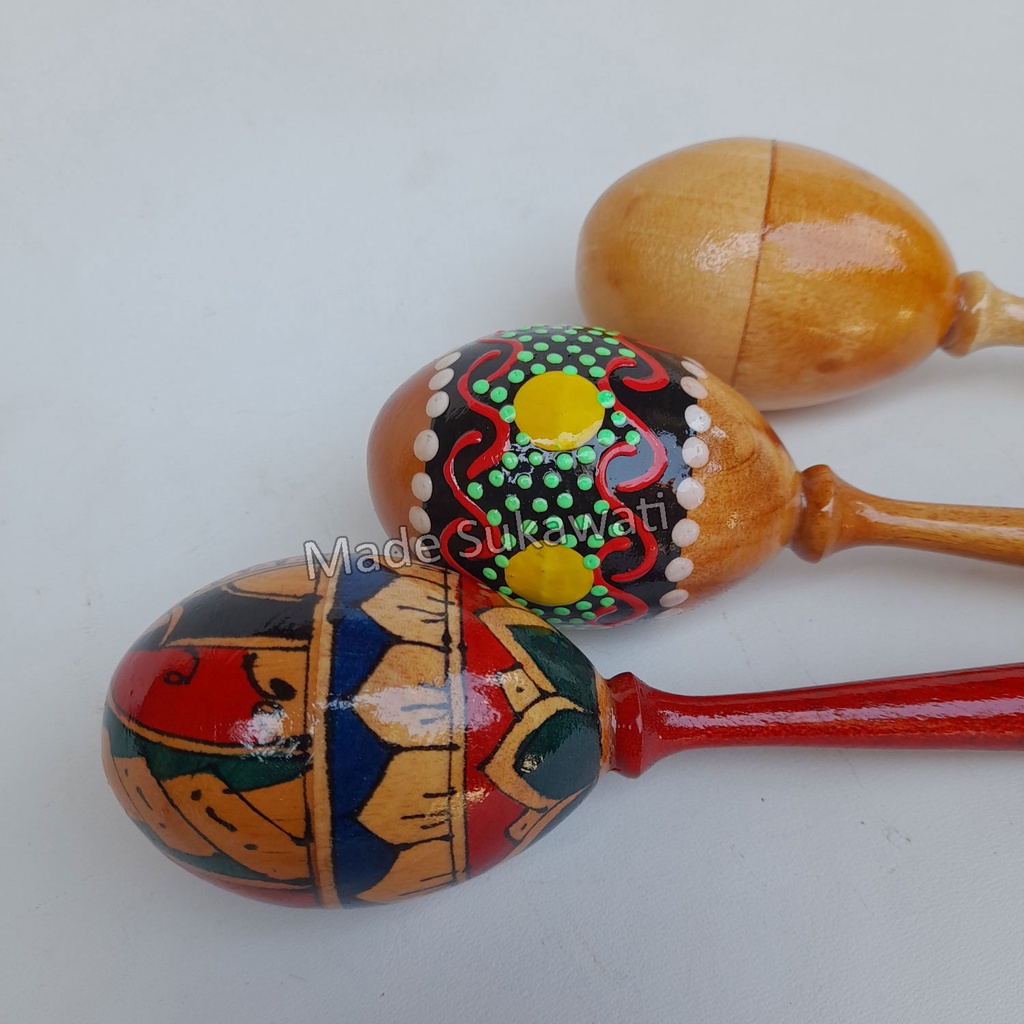 Alat musik marakas shaker telur stik kayu maracas lukis mainan anak