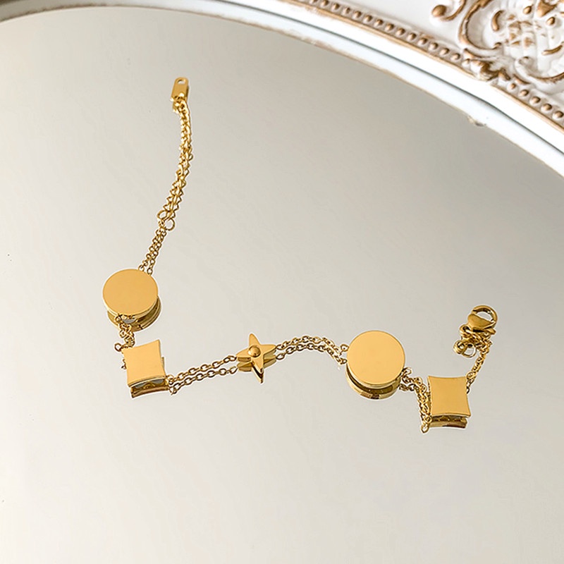Gelang rantai titanium wanita Anti karat Bracelet cantik Emas Semanggi Beruntung Aksesoris Korea