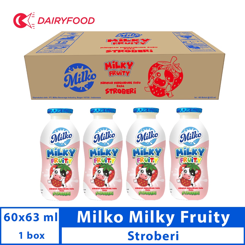 

MILKO MILKY FRUITY RASA STROBERI 1 KARTON ( 60 BOTOL X 63 ML )