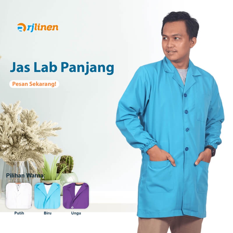 RJLINEN Jas Laboratorium Seragam Lab Baju Praktek Klinik Pria Wanita Lengan Pendek dan Panjang