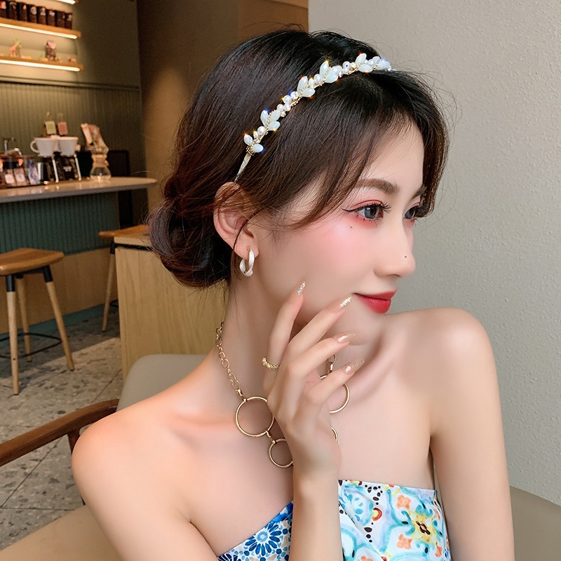 Musim Panas Retro Mutiara Putri Bando Hiasan Kepala Headband Aksesori Rambut