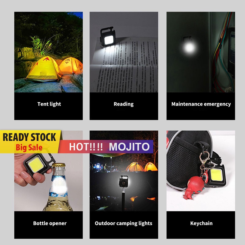 Lampu Malam COB Portable Dengan Gantungan Kunci + Kotak Penyimpanan Warna Hitam