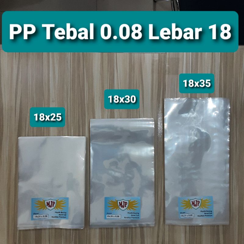 Plastik PP Bening MJP Tebal 0.08 Lebar 18 Uk. 18x20 18x25 18x30 18x35