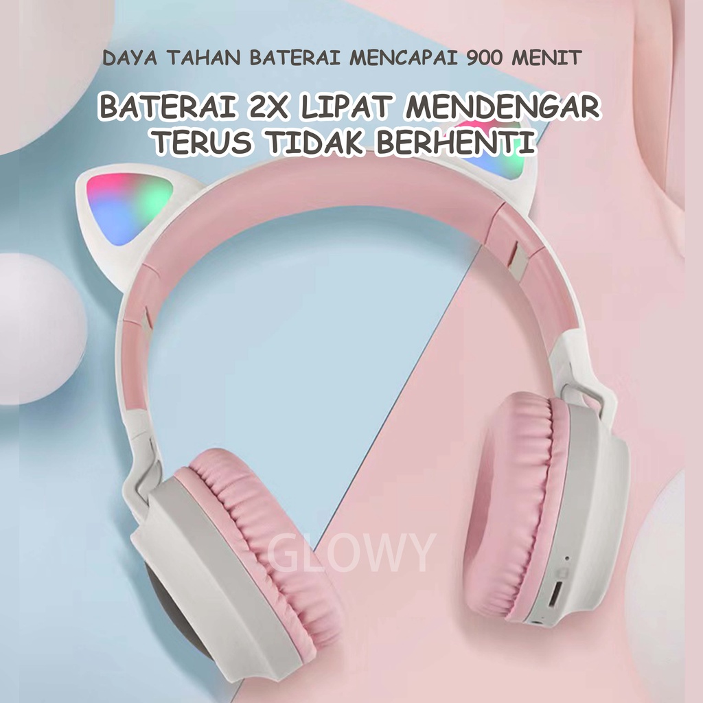 Telinga kucing motif baru headphone bluetooth 5.0 wireless lucu tren headset bluetooth warna pink headphone olahraga headset gaming super lama daya tahan baterai