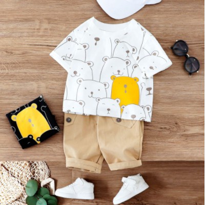 LittleAaron SET METRO POLAR BEAR EBV Setelan Kemeja Bayi Laki-laki Lengan Pendek