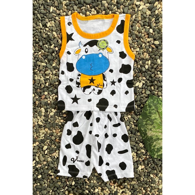 baju anak lucu murah motif cow setelan kutung 3-18bulan