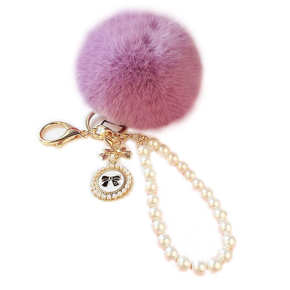 Lanfy Gantungan Kunci Hadiah Fluffy Lovely Ball Key Ring Pendant Mobil Bulu Kelinci Chic Lembut