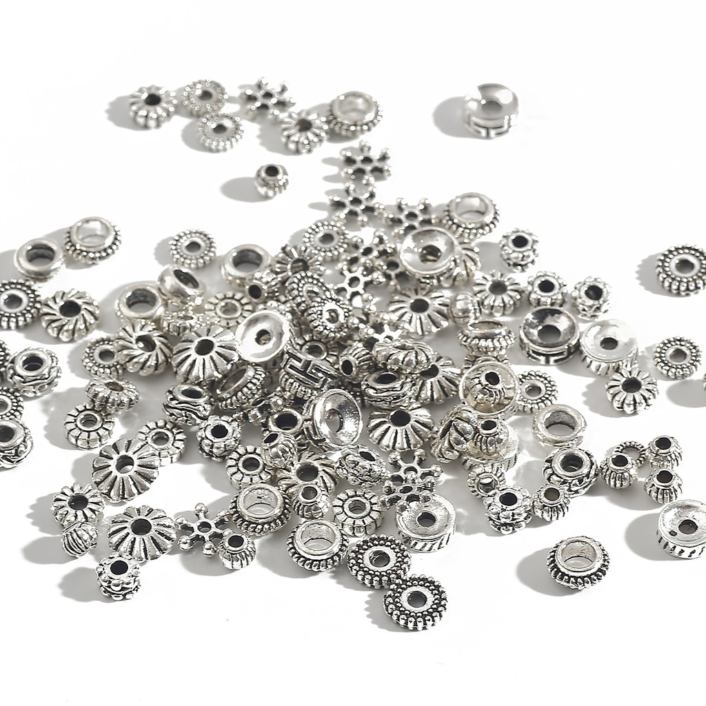 30/50/100/200 Pcs/Lot Mixed Diameter Mixed Aperture Antique Siilver Jewelry Components Alloy Bead Spacer for Making Bracelet