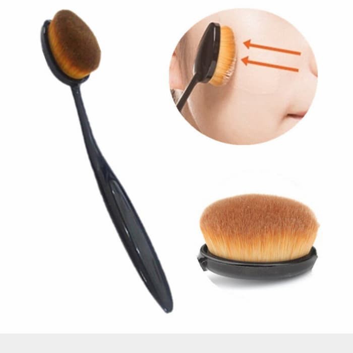 Kuas Oval Foundation Brush Make Up Gagang Hitam Mini Murah