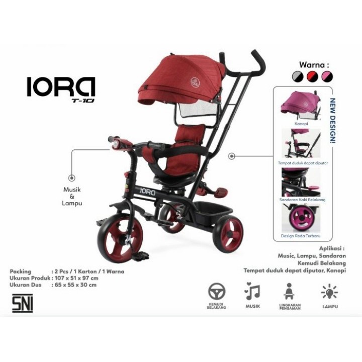 Sepeda Anak Roda 3 Kanopi Baby Tricycle PMB IORA T10 Sepeda Anak Roda Tiga