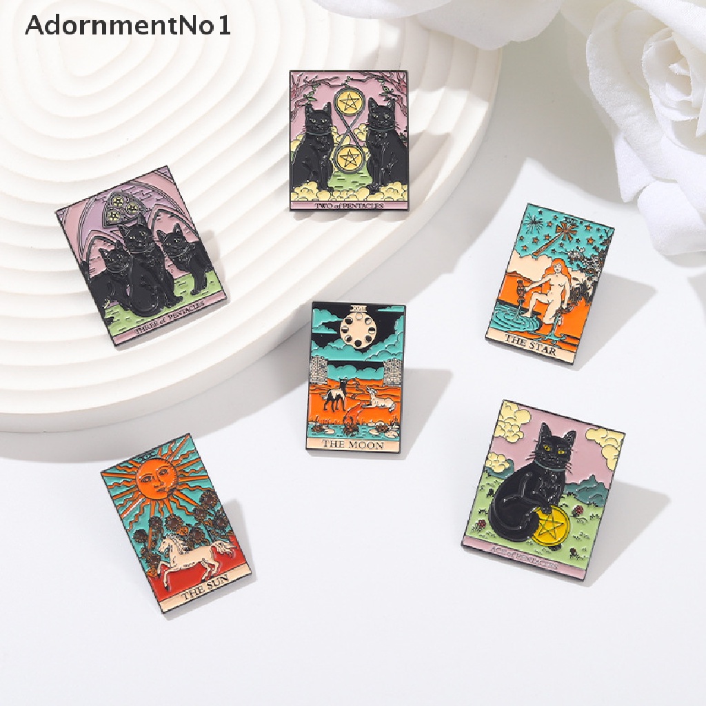 (AdornmentNo1) Bros / Pin Motif Kartu Tarot / Kucing Hitam Untuk Aksesoris Pakaian / Tas Denim