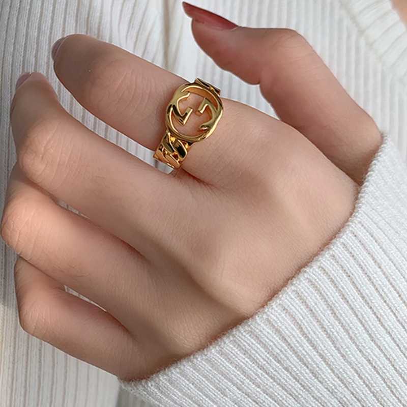 Cincin Model Terbuka Lapis Emas Murni Desain Tulisan Gaya Eropa Amerika