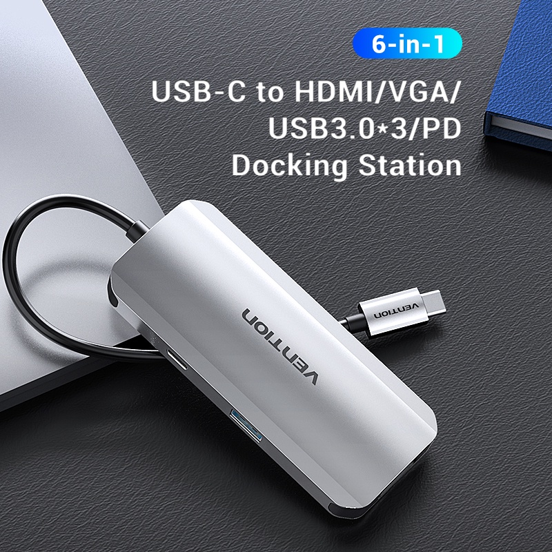 ( Bisa Cod ) Vention USB HUB Type C 3.1 to USB 3.0 HDMI VGA PD MACBOOK THC TGS