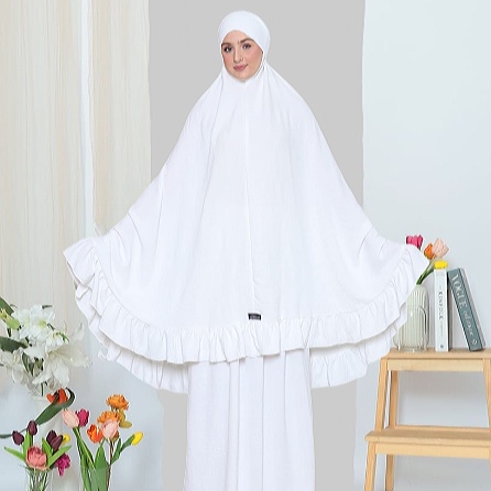Mukena Dewasa  Mukenah Terbaru 2022 Jumbo Premium Khimar Bahan Crinkle Airflow Warna Broken White Pu