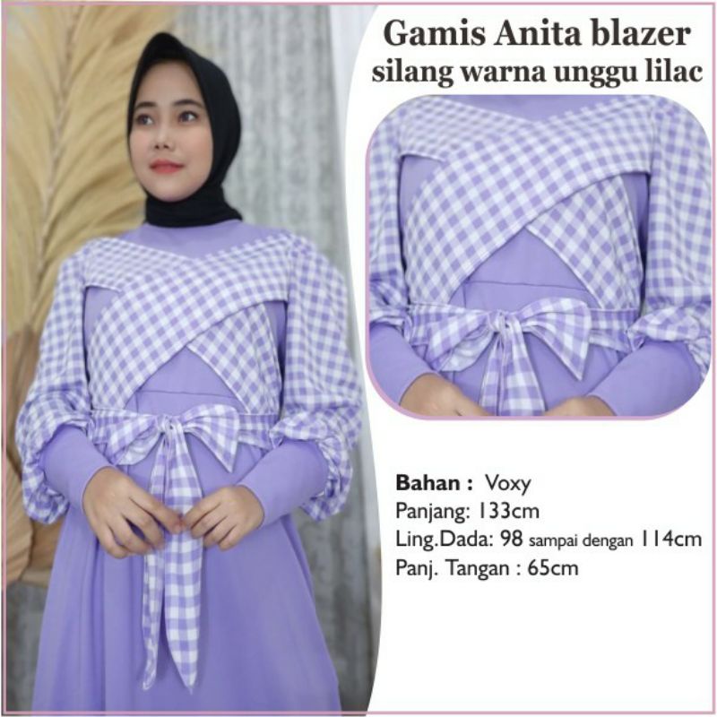 Fashion Gamis Anita Blazer Silang Warna Unggu Lilac