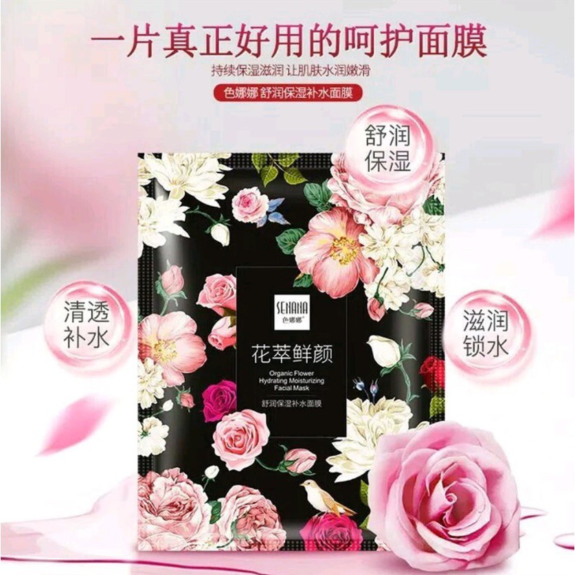 Masker Wajah Senana Organic Flower Mask / Masker Muka Senana Ekstrak Mawar Facial Sheet Mask Masker Wajah Organik Pemutih dan Glowing / Masker Organik Anti Komedo dan Jerawat / Masker Wajah Korea Murah Pria Wanita