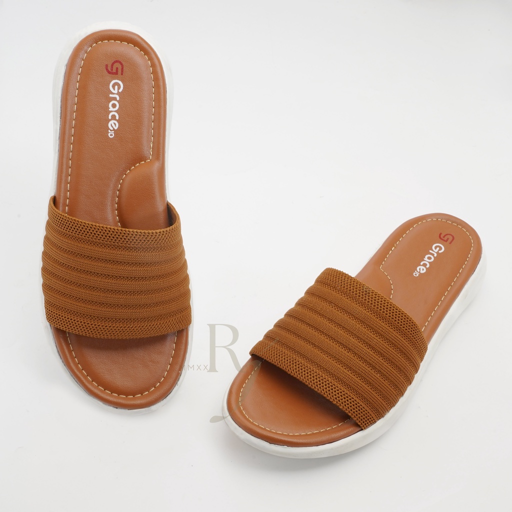 GRACE [RJT 401] Sandal Teplek Wanita Distro Selop Rajut Elastis Flat Sandal Slop Karet Rajut Cewek