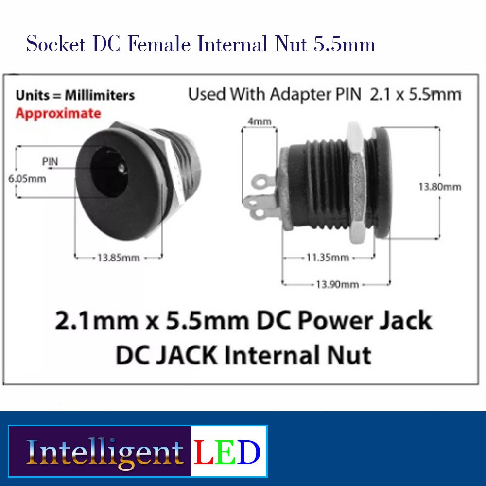 Socket DC Female Internal Nut 5.5mm