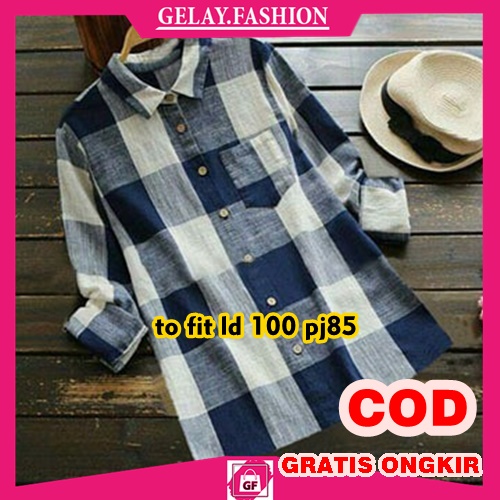 TUNIK KOTAK KOTAK WANITA [TUNIX CATUR RO] BAJU TUNIK KOTAK /TUNIK KOTAK WANITA/KEMEJA WANITA BIRU HI