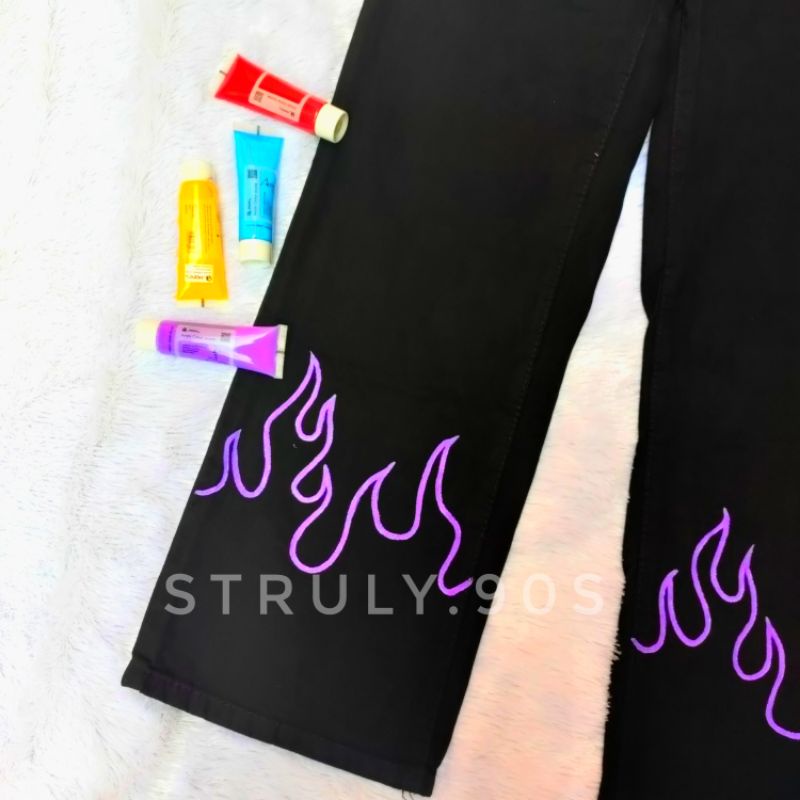 Fire painted jeans/ jeans api/ fire jeans