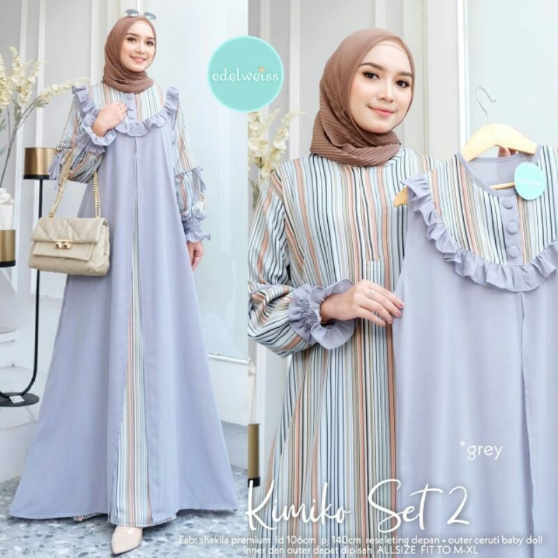 KIMIKO SET 2 MAXY SYAKILA MIX CERUTY Gamis Wanita Terbaru 2022 Lebaran Terlaris Gamis 2 in 1 Set Outer Dress Panjang Kondangan Wanita Modern